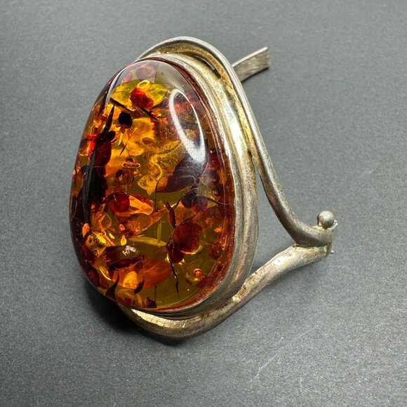 Vintage Baltic Amber Cabochon Project Salvage Piece Silver Part Repair Read - Picture 1 of 16